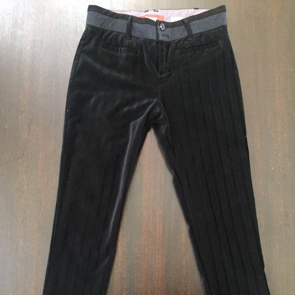 Anthropologie Cartonnier Womens Charlie Velvet Ankle Pants 2 Black Stripe Crop